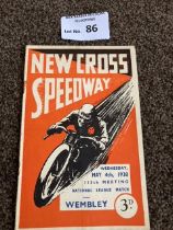 Speedway : New Cross v Wembley programme 04/05/193