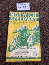 Speedway : Norwich v Bristol programme 10/06/1939