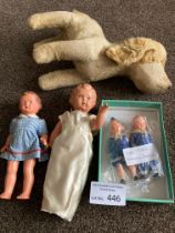 Dolls/Dog : 4 1950s German dolls 2x small along wi