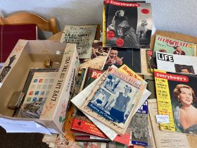 Collectables : Box of ephemera lots of magazines,