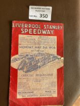 Speedway : Liverpool Stanley v Norwich Programme 3/5/1937