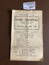 Speedway : Leeds Fullerton Park - Various Handicap Race Programme