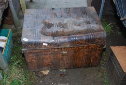 A metal trunk and a metal medicine cabinet.