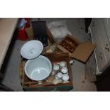 Two boxes of commemorative china, glasses and water set, etc.