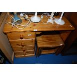 A small pine dressing table with four drawers, 39" x 16" x 29 1/2" high.