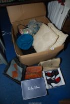 A quantity of handbags, shoes (size 4), hats and berets, etc.