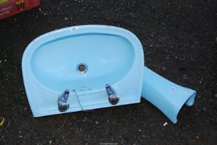 Twyfords blue bathroom basin and pedestal.