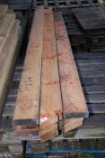 Ten lengths of cedar, 6'' x 1 3/4'' up to 104 1/2'' long.