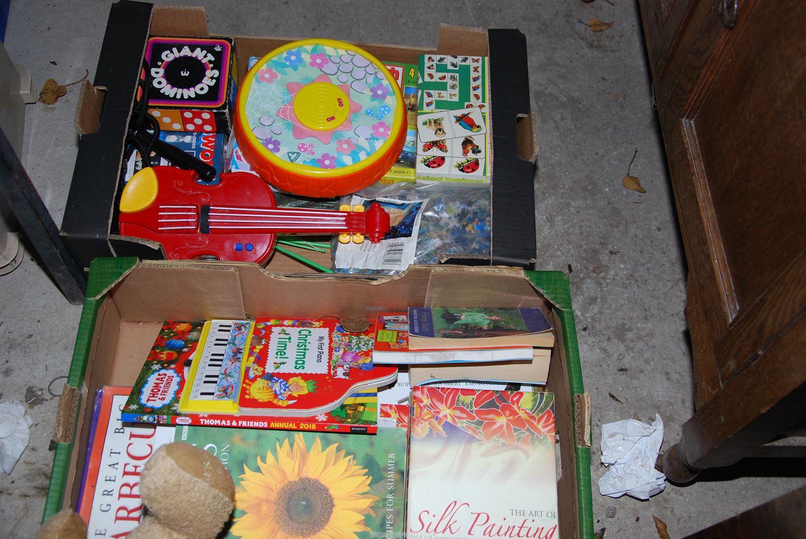 Two boxes of books, box of children's toys and a box of handbags. - Image 2 of 3