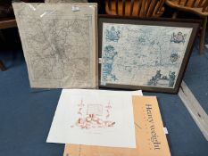 Two Maps one being unframed of "Huntington" and " Worcestershire" and a" Daler".