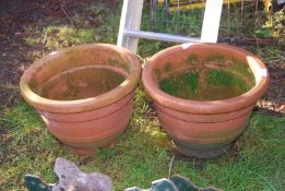 Two clay flower pots, 14" diameter x 10" high.