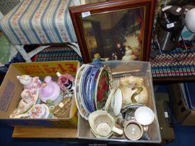 A box of novelty teapots including a lighthouse, etc.