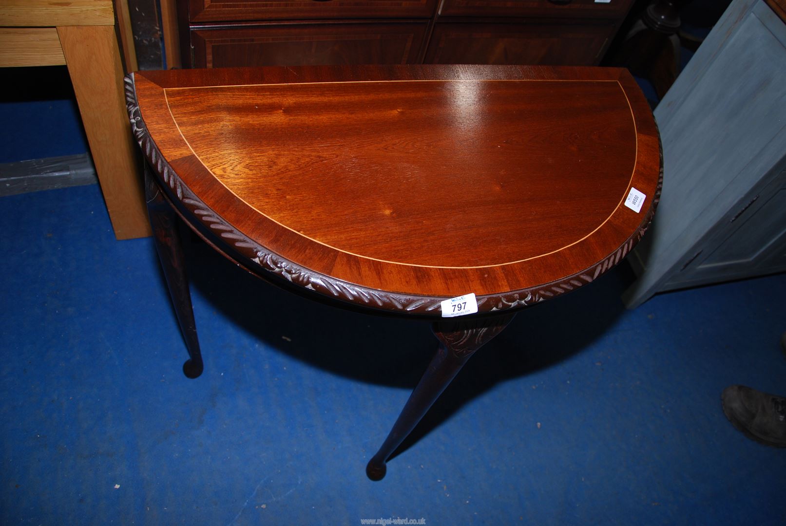 A small Mahogany demi-lune side-table table, - Image 3 of 3