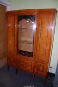 An attractive dark-wood inlaid detailed Maple wood display cabinet with lower cupboards and