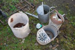 A quantity of galvanised mop buckers and watering cans.