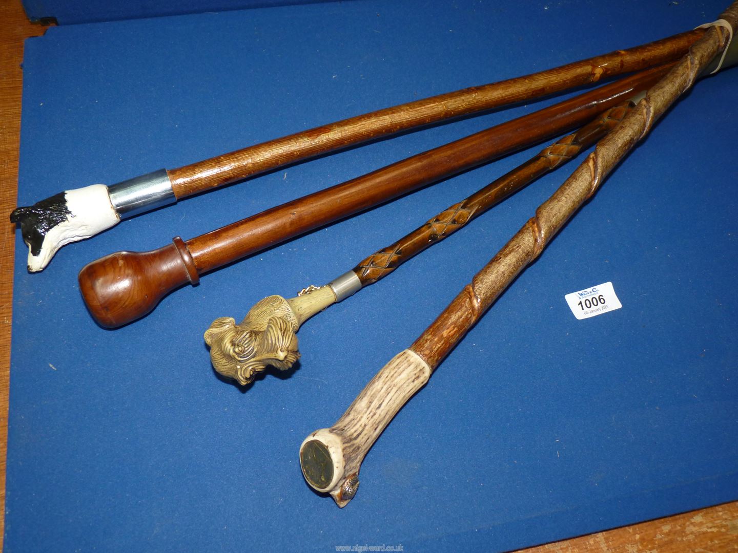 A quantity of walking sticks including Antler handle and sheep dog head plus one with horse head - Image 2 of 3