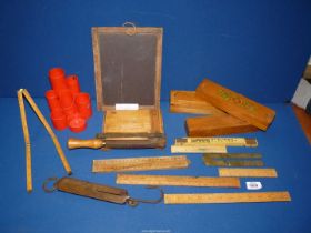 A quantity of stationery items including a miniature wood guillotine,