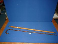 A Silver topped walking cane, London maker and another cane walking stick.