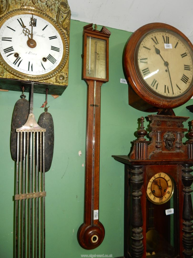 A mixed woods Mercury stick Barometer with light and dark-wood rope-style strung decoration and - Image 3 of 5