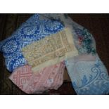 Three cotton bedspreads and two ladies head scarves including Jacqmar.