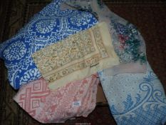 Three cotton bedspreads and two ladies head scarves including Jacqmar.