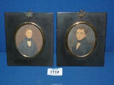 Two miniatures of young men, dated 1838, in black frames, 4 3/4" x 5 1/2" incl. frames.