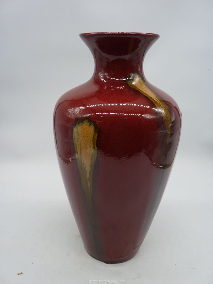 A contemporary red glazed vase with green streaks, 16'' tall. - Image 5 of 8