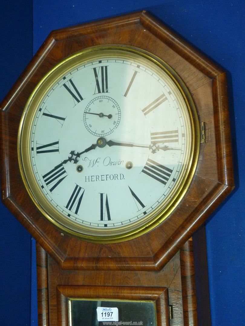 A Rosewood/Walnut finished Wm Oswin of Hereford octagonal surround eight-day Wall Clock having a - Image 2 of 5