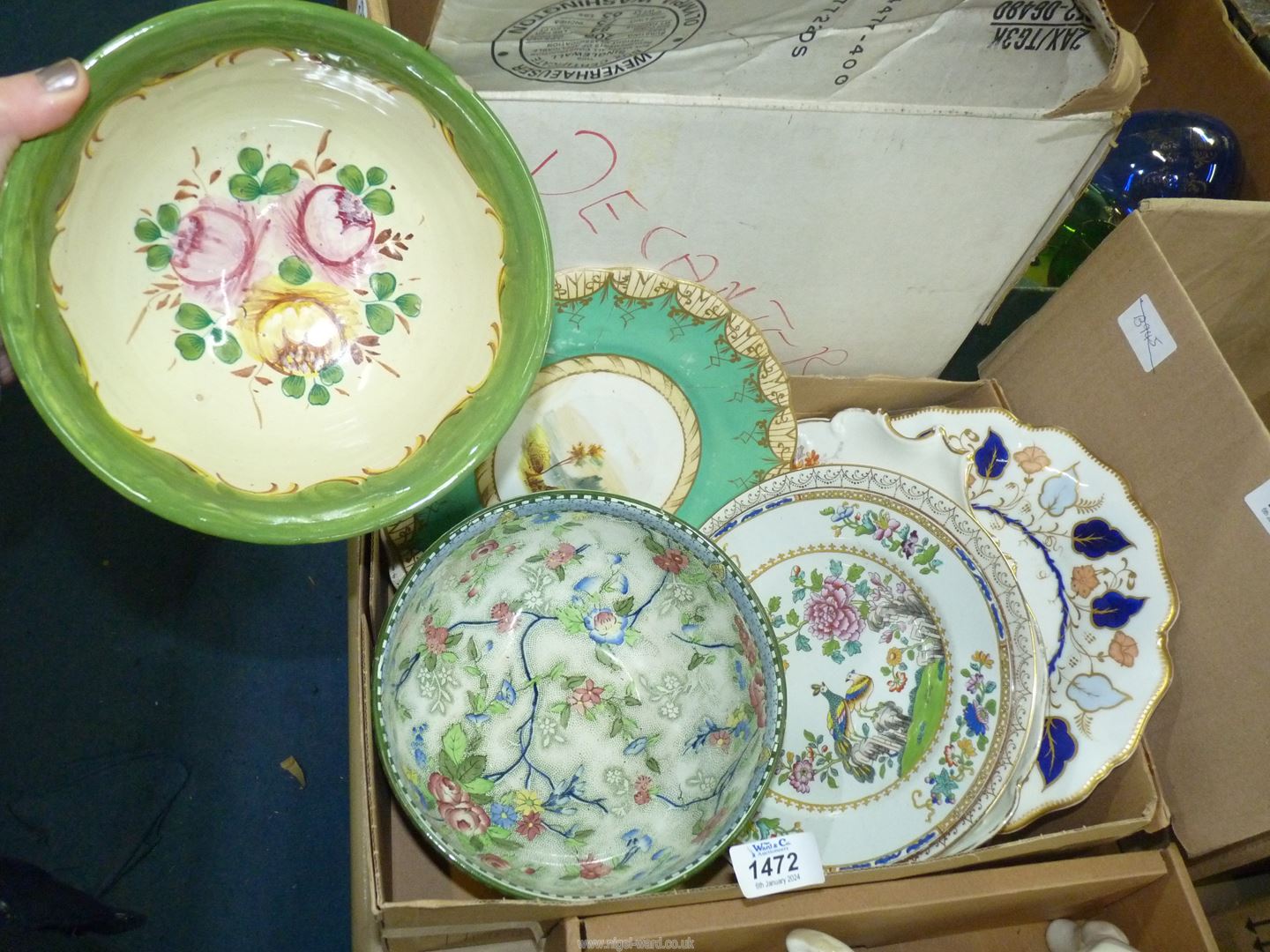 A small quantity of china including Royal Coronaware 'Rosetta' bowl, Spode plate etc, some a/f.