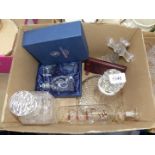 A quantity of glass including ships decanter, boxed set of Selkirk glass decanter and shot glasses,