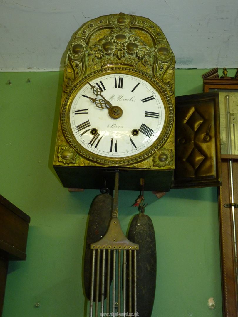 An unusual two train upright driven movement Wall CLock having a domed 8 1/4'' diameter white - Image 2 of 11