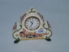 An unusual Poly Delfts hand-painted Holland porcelain cased mantel Clock, decorated with flowers,
