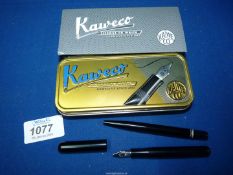 A Kaweco Lilliput fountain pen set and ballpoint pen in a tin case.