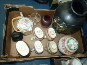 A quantity of china to include Wade Royal Victoria decanters, port, sherry, etc.