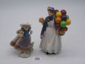 Royal Doulton 'Biddy Penny Farthing' and a Lladro flower girl.