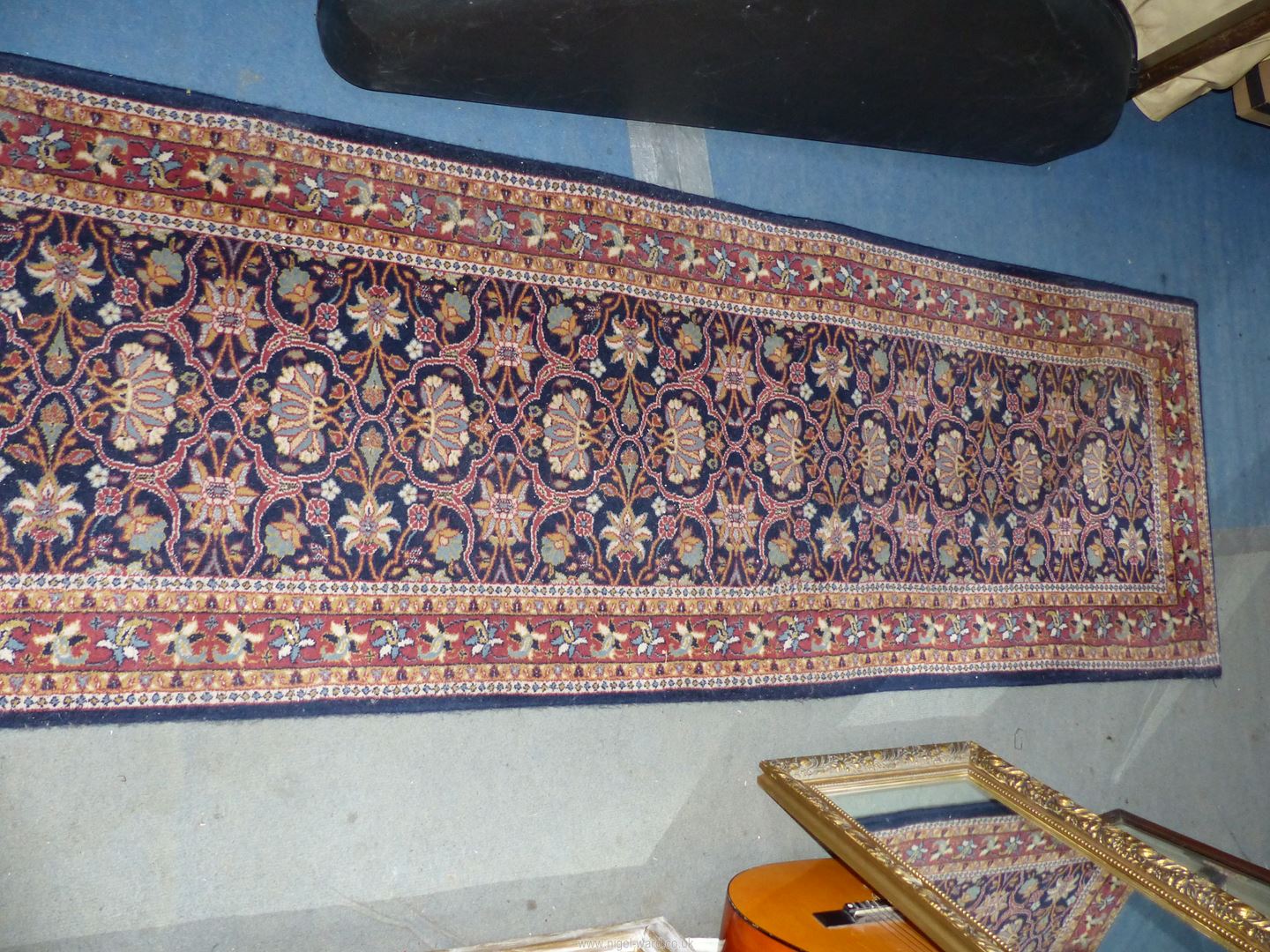 A 'Gumussuyu carpet collection' Wool runner in blue, red and orange with stylised floral design, - Image 2 of 5