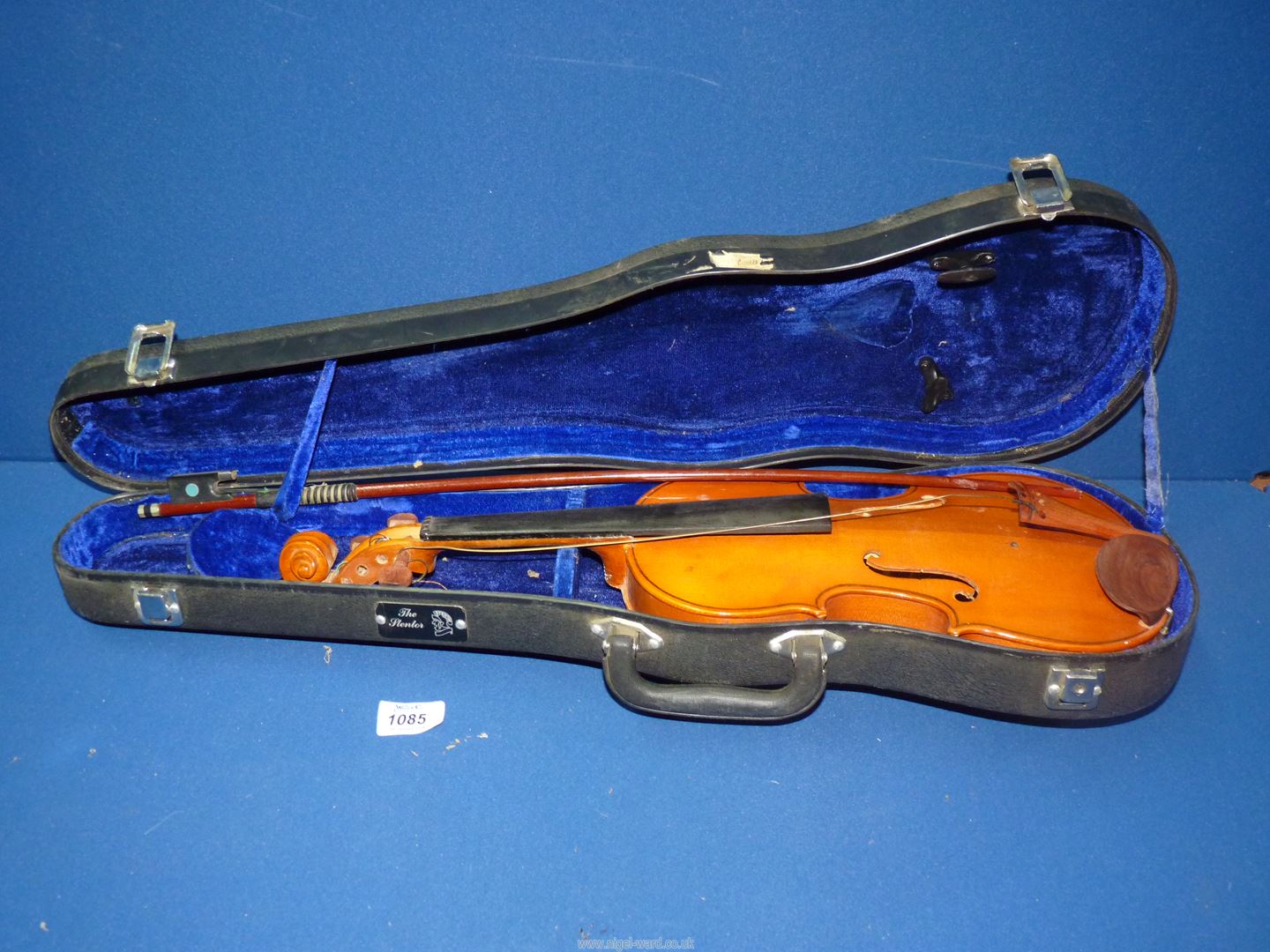 A three quarter Violin by Stenter Music Co. Ltd., with bow and hard case, needs attention.