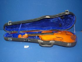 A three quarter Violin by Stenter Music Co. Ltd., with bow and hard case, needs attention.