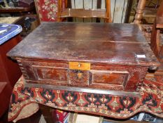 An old dark Oak Bible Box having intricate carved detail, 30 7/8'' x 21 1/4'' x 9 1/4'' high.