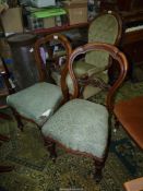 A pair of circa 1900 Mahogany framed side Chairs having carved/fretworked cross splats,