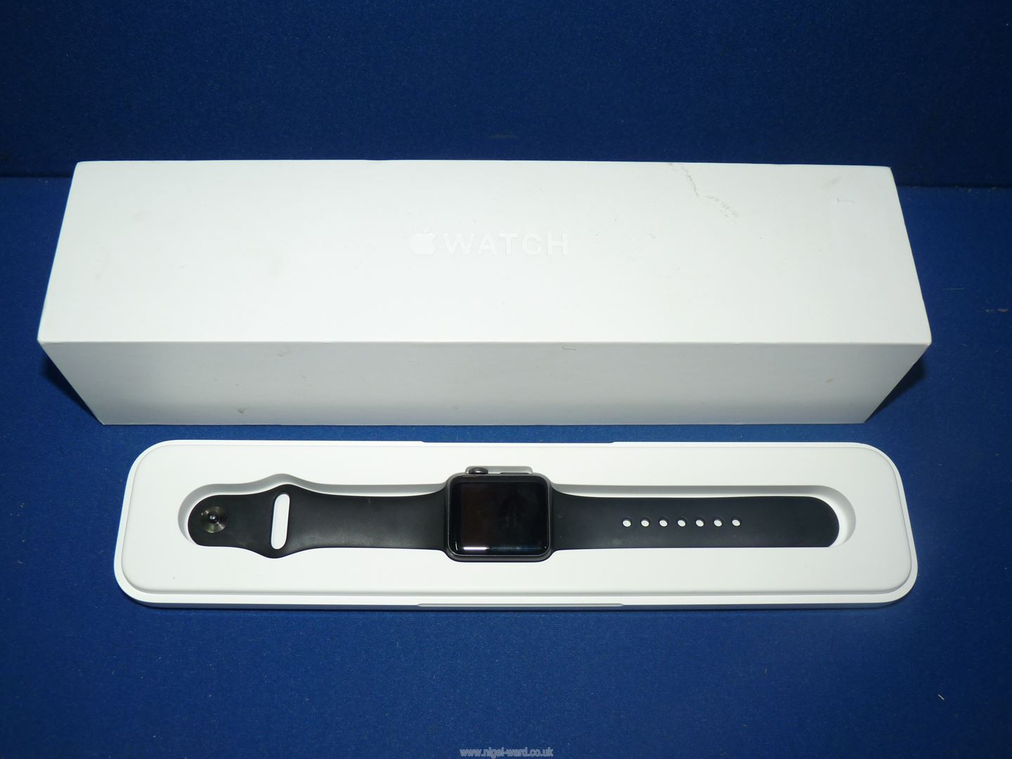 A black Apple watch sport 7000 series, with charging pin, boxed and cased. - Image 2 of 2
