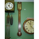 A mixed woods Mercury stick Barometer with light and dark-wood rope-style strung decoration and