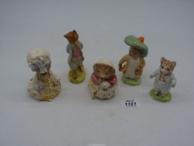 Five Royal Albert Beatrix Potter figures; Tom Kitten, Benjamin Bunny, Mrs Tiggywinkle Takes Tea,
