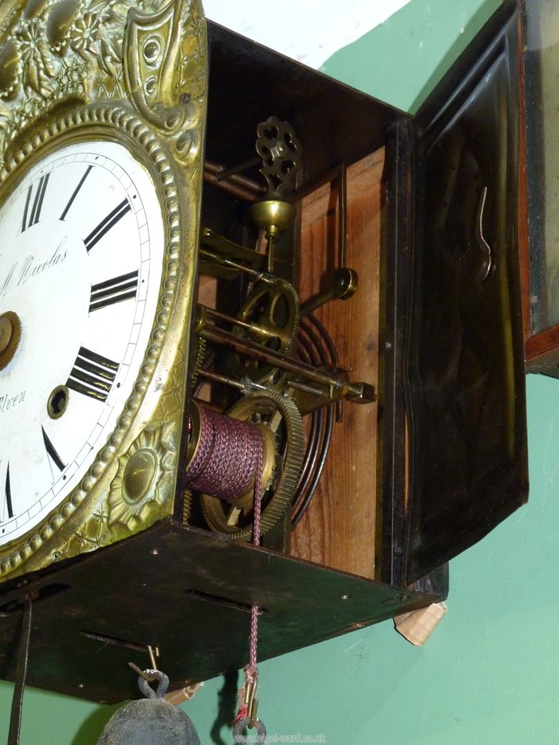 An unusual two train upright driven movement Wall CLock having a domed 8 1/4'' diameter white - Image 3 of 11