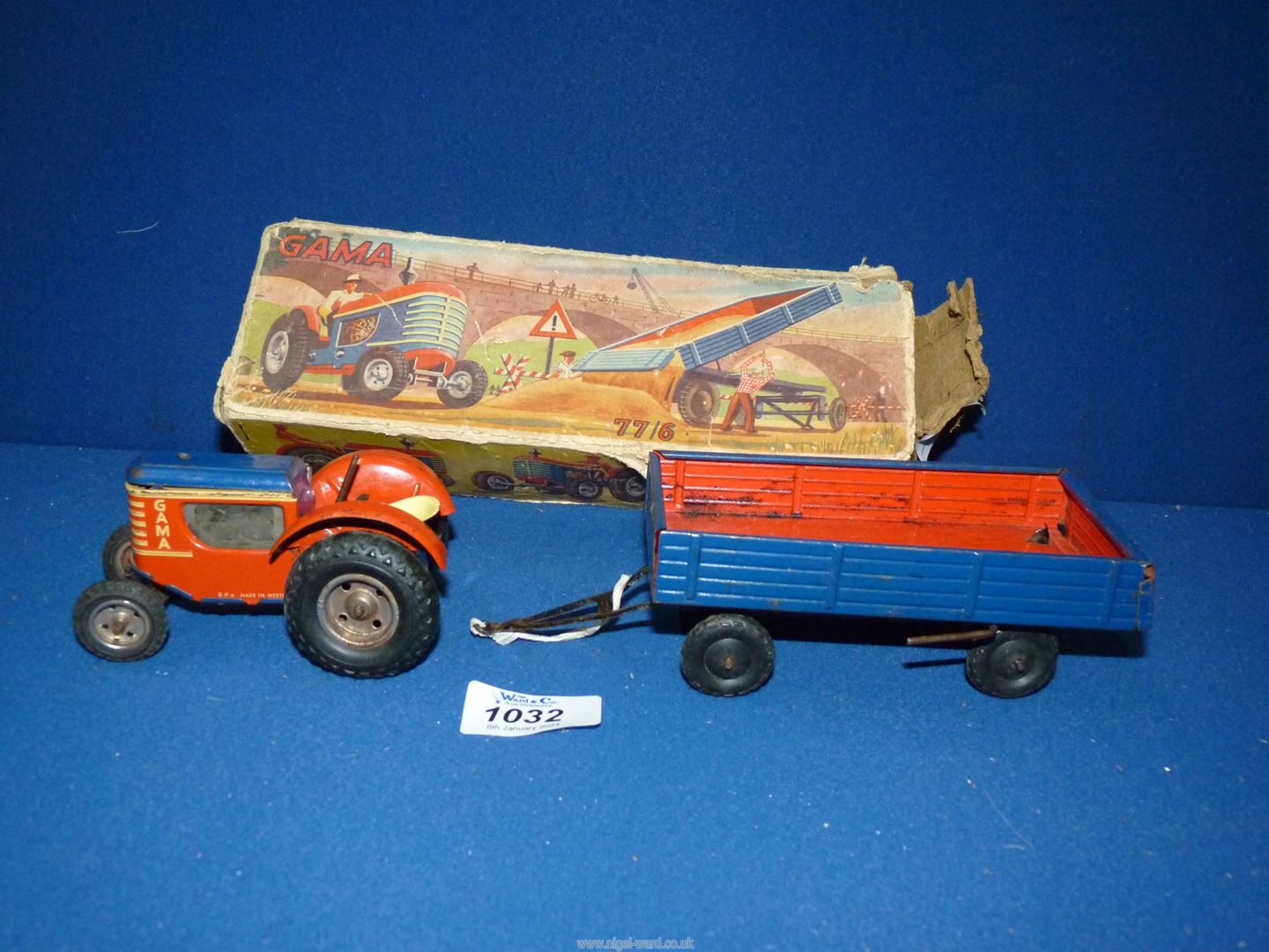 A boxed Gama 77/6 clockwork tractor and tipper trailer, made in Western Germany. - Image 2 of 2