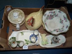 A quantity of china to include a Whieldon ware bowl with pheasant design, crack to rim,