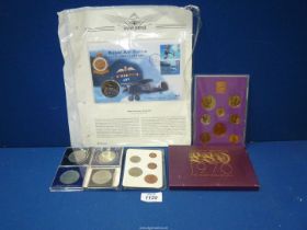 A quantity of Crowns and coins including a souvenir stamp and £5 coin set for Royal Air Force 80th