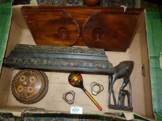 A quantity of Treen including book slide, plinth, Giraffe and calf ornament, lidded pot etc.