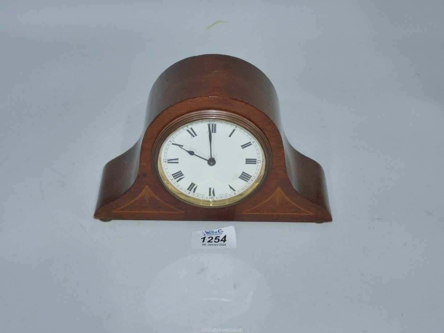 An attractive Mahogany/Walnut cased Mantel Clock of compact dimensions with inlaid decoration, - Image 5 of 5