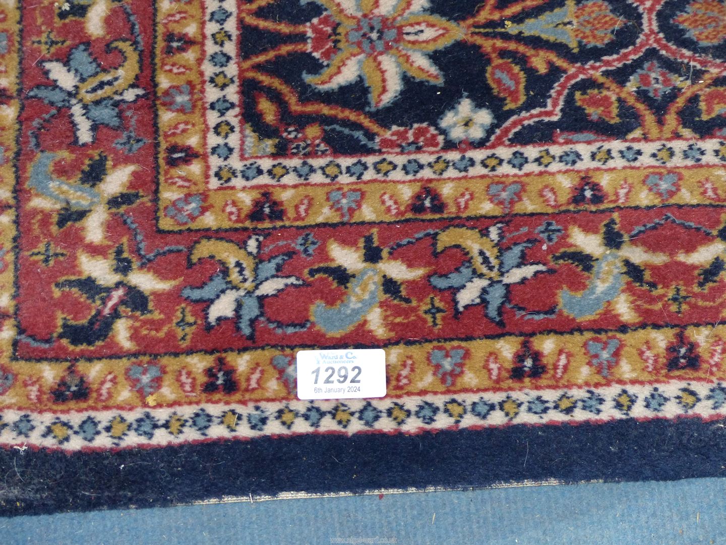 A 'Gumussuyu carpet collection' Wool runner in blue, red and orange with stylised floral design, - Image 4 of 5